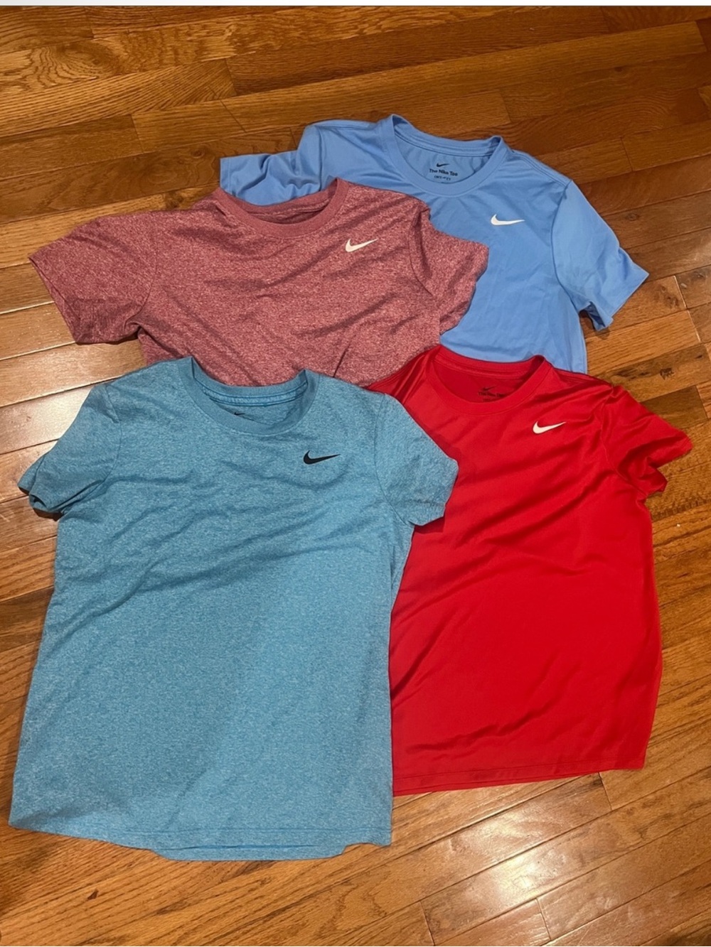 Nike Women's Short Sleeve Tee Lot - Red, Light Blue, Heather Blue, Heather Pink